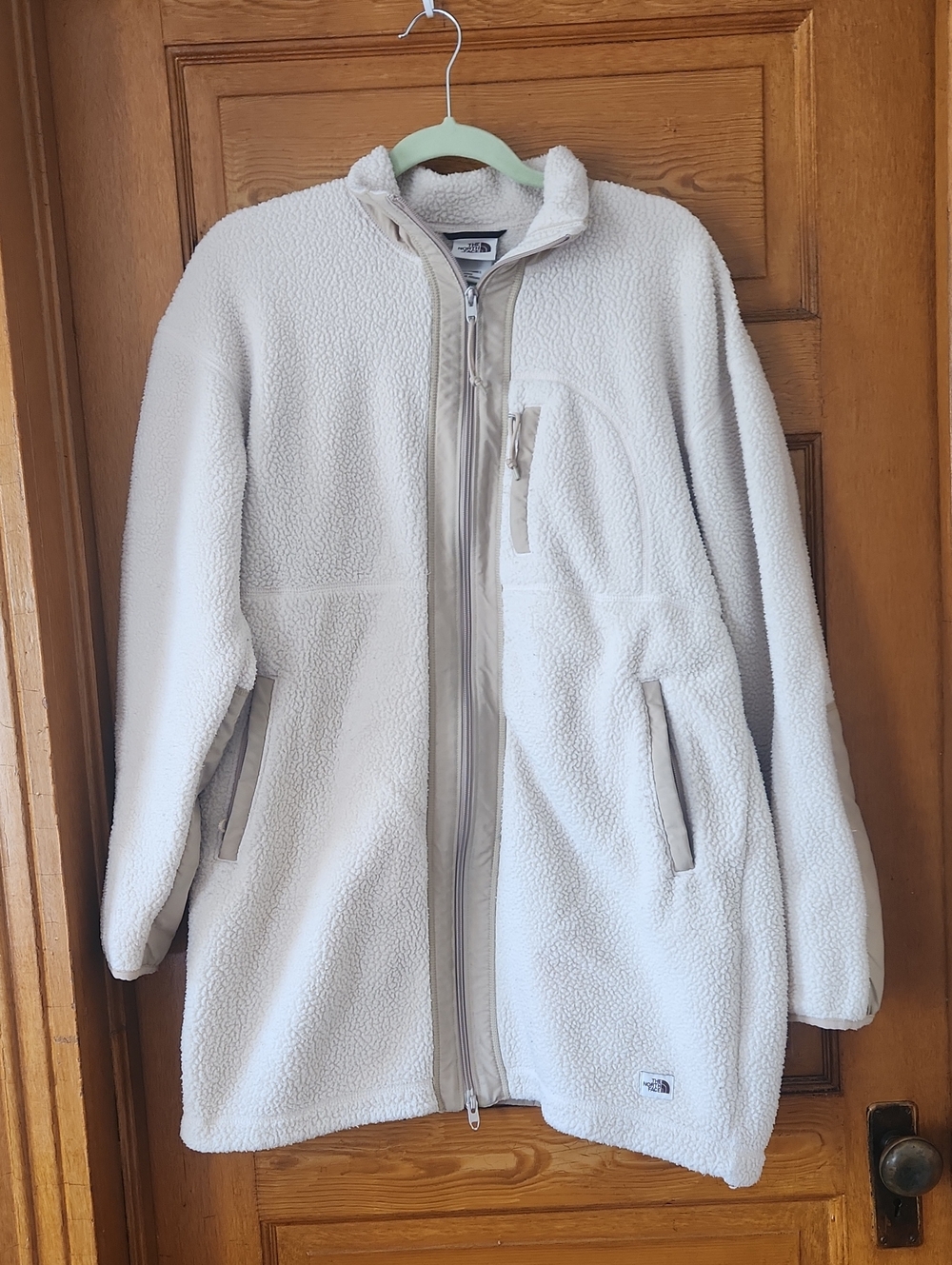 The North Face Cream Sherpa Fleece Jacket with Zippered Pockets